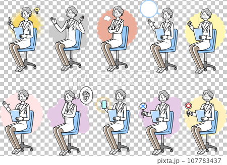 Illustration set of a senior female doctor examining the patient Illustration set of a senior female doctor examining the patient 107783437