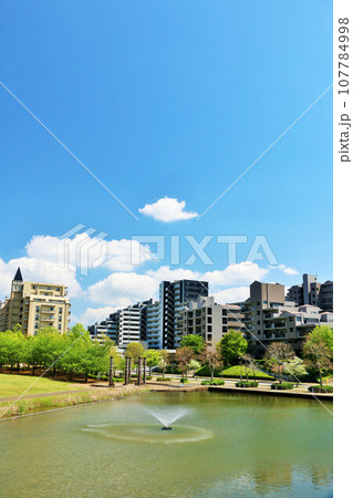 青空の街並み マンションと公園の風景 青空の街並み マンションと公園の風景 107784998