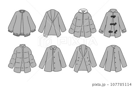 グレーのショートコートのイラストセット 107785114