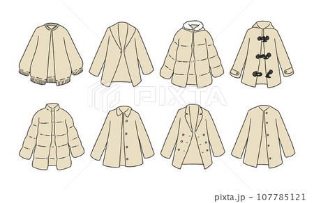 ベージュのショートコートのイラストセット ベージュのショートコートのイラストセット 107785121