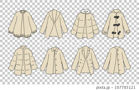 ベージュのショートコートのイラストセット ベージュのショートコートのイラストセット 107785121