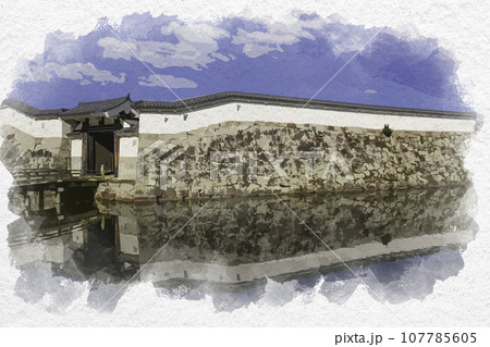 水彩画風　赤穂城　本丸厩口門　兵庫県赤穂市 107785605
