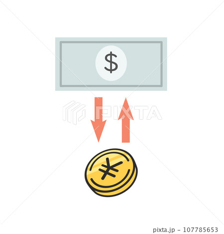 ドル紙幣と円硬貨のイラスト ドル紙幣と円硬貨のイラスト 107785653