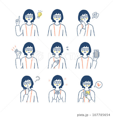 女性の表情_f5　バリエーションセット 107785654