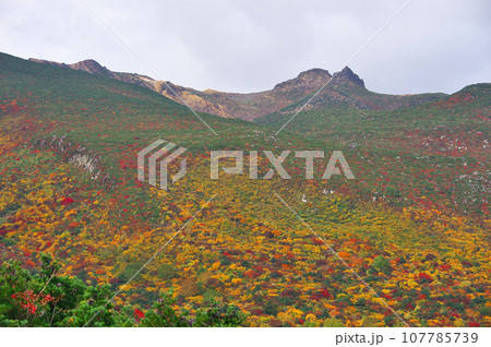 安達太良山の錦絵のように美しい紅葉 107785739