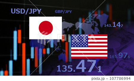 グローバル経済 為替や株価の変動イメージ グローバル経済 為替や株価の変動イメージ 107786994