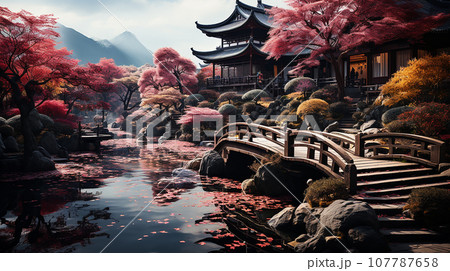 日本の秋の庭園 107787658