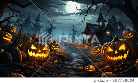 ハロウィンをテーマにした風景(AI) 107788004