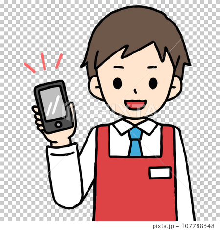 Clerk holding a smartphone in one hand Clerk holding a smartphone in one hand 107788348