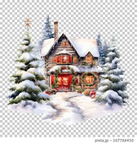 Christmas Winter Scenes Clipart isolated on Transparent Background 107788450