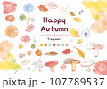 イラスト素材: 秋の紅葉と秋桜　水彩風 107789537
