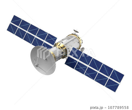 Satellite dish with solar panel isolated on white 107789558