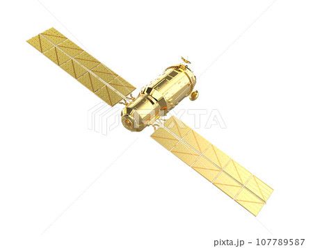 Golden satellite dish isolated on white 107789587