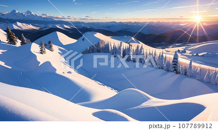 アニメ背景_スキー場_冬の雪山_02 107789912
