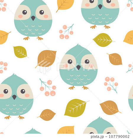autumn seamless pattern with owl and leaves autumn seamless pattern with owl and leaves 107790002