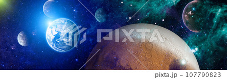 Earth and galaxy. Multicolor outer space. Elements of this image furnished by NASA. 107790823