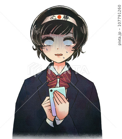 少女漫画風・勉強せずにスマホを触ってしまう受験生のイラスト 少女漫画風・勉強せずにスマホを触ってしまう受験生のイラスト 107791260