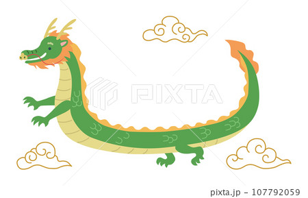 空を泳いでる龍のイラスト　辰年　年賀状素材　令和6年 107792059
