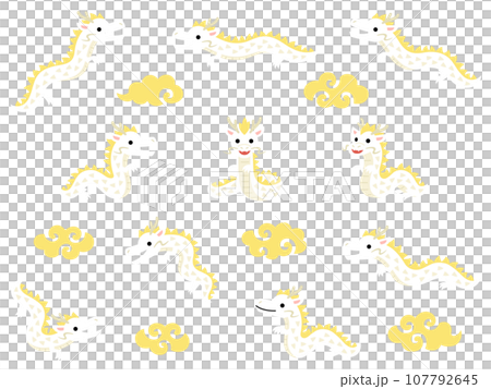 White dragon and gold cloud illustration set White dragon and gold cloud illustration set 107792645