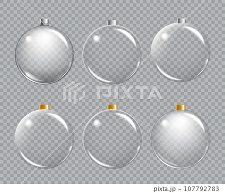 Christmas glass ball on transparent background. Xmas ball realistic decoration can use any colour background. Christmas glass ball on transparent background. Xmas ball realistic decoration can use any colour background. 107792783