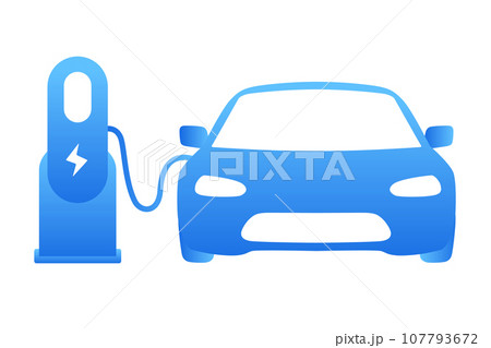 電気自動車・EVのイラスト 青 電気自動車・EVのイラスト 青 107793672