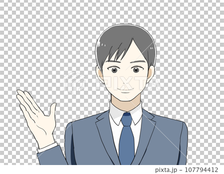 Man in suit smiling guide Man in suit smiling guide 107794412