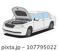 ボンネットを開いた白色のセダン車 107795022