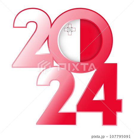 Happy New Year 2024 banner with Malta flag inside. Vector illustration. 107795091