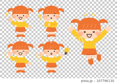 Illustration set material of girls' facial expressions and gestures 107796130