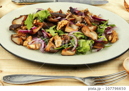 Autumn mushroom salad, vegetarian food. 107796650