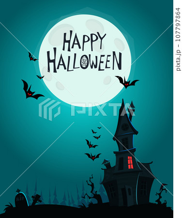 Cartoon haunted old house. Vetor illustration isolated 107797864