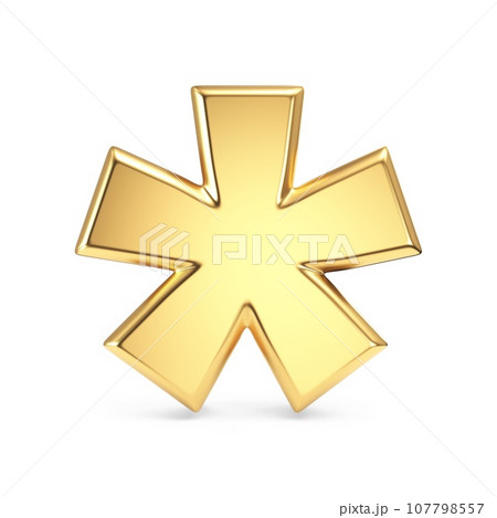 Simple gold font Asterisk sign 3D Simple gold font Asterisk sign 3D 107798557