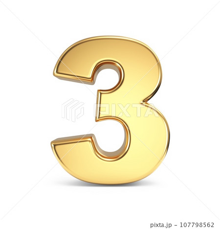 Simple gold font Number 3 THREE 3D Simple gold font Number 3 THREE 3D 107798562