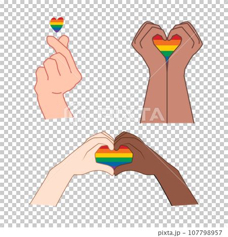 Hand showing lgbt heart. Heart symbol. Pride month concept. Love is love for illustartion Hand showing lgbt heart. Heart symbol. Pride month concept. Love is love for illustartion 107798957