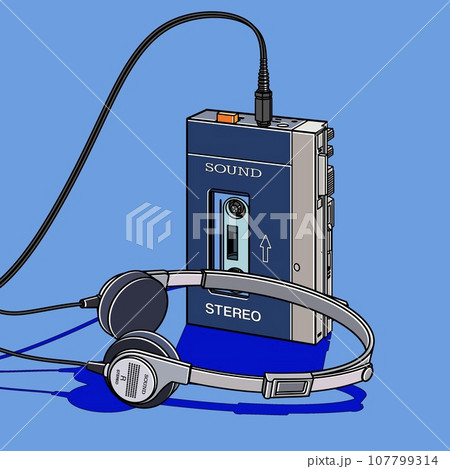 シティポップのイラスト。80年代の携帯音楽プレーヤー 107799314