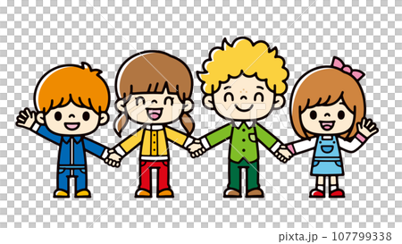 smiling children holding hands smiling children holding hands 107799338