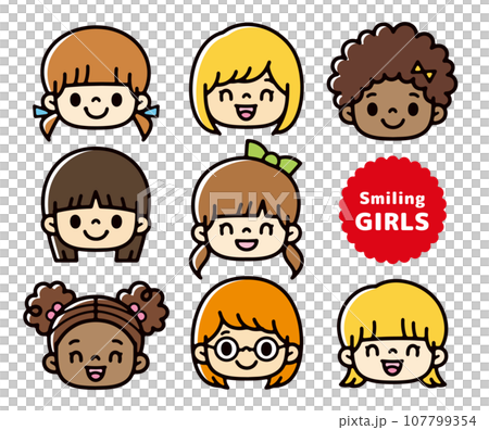 いろいろな国の女の子の顔アイコンセット 107799354