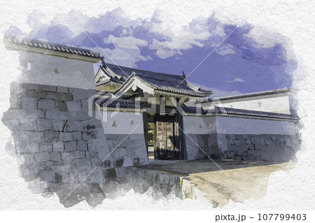 水彩画風 赤穂城 本丸門 兵庫県赤穂市 水彩画風 赤穂城 本丸門 兵庫県赤穂市 107799403