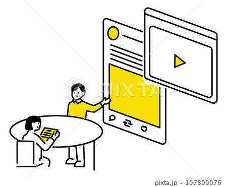 広告などについてプレゼンテーションするイラスト 107800076