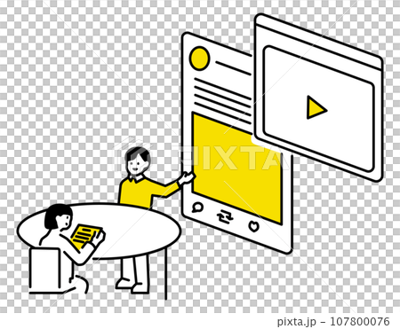 広告などについてプレゼンテーションするイラスト 107800076