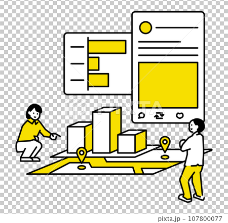 兩個人討論地圖、廣告等的插圖。 107800077