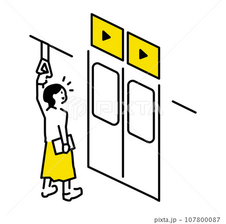 電車のドア上広告を見る人のイラスト 107800087