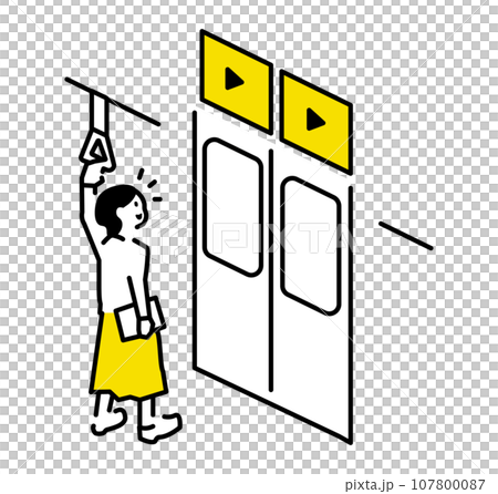 電車のドア上広告を見る人のイラスト 107800087