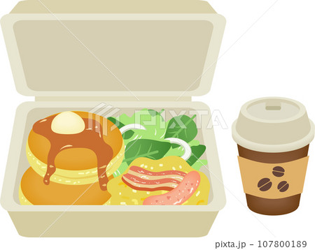 テイクアウトボックスに入ったパンケーキ 107800189