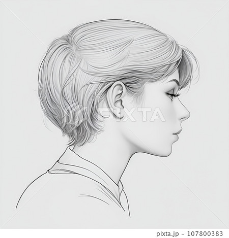 美しい女性の横顔を描いた手書き風の線画のイラストのイラスト素材