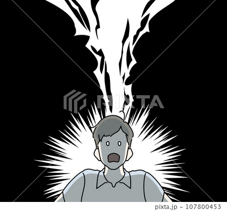 ショック、衝撃を受ける男性と雷のような背景素材イラスト 107800453