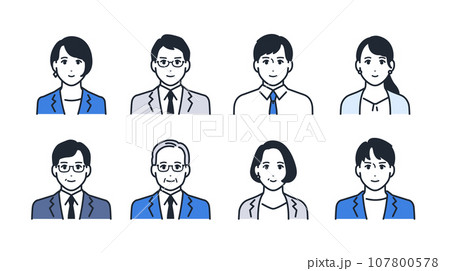 ビジネスパーソンのシンプルなベクター顔アイコンイラストセット素材 107800578