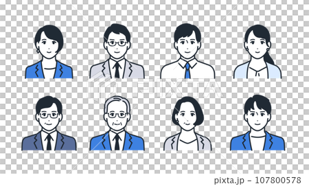 商務人士簡單向量臉圖示插畫集素材 107800578