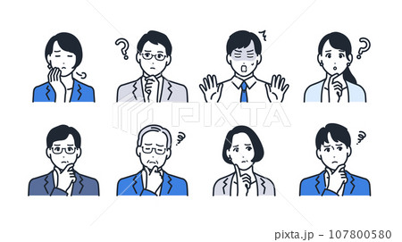 悩むビジネスパーソンのシンプルなベクターアイコンイラストセット素材 107800580