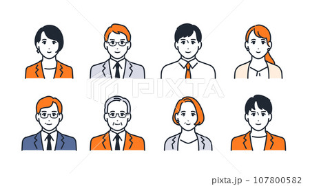 会社員のシンプルなベクター顔アイコンイラストセット素材 会社員のシンプルなベクター顔アイコンイラストセット素材 107800582